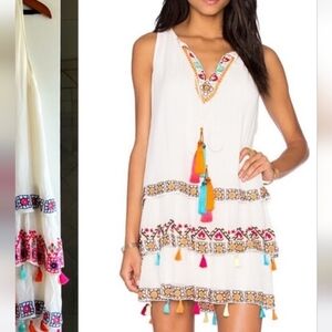 Hemant and Nandita Dress Boho Tassle Embroidered Silk Dress Small